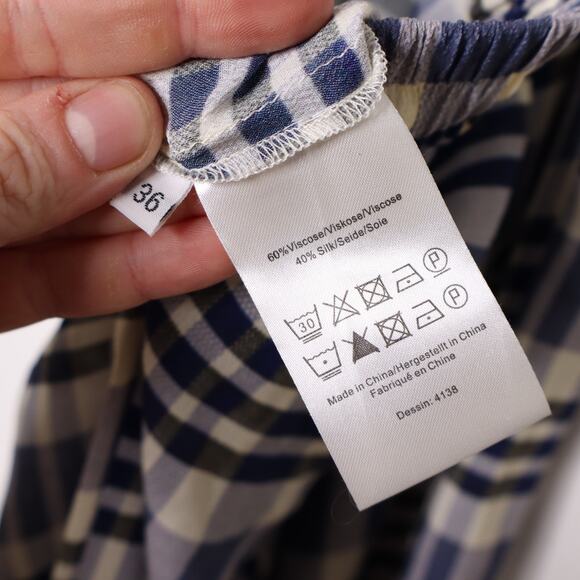 BAUM UND PFERDGARTEN Nue Plaid Crop Pants Silk Blend Blue White Women's 36/S - Picture 12 of 13